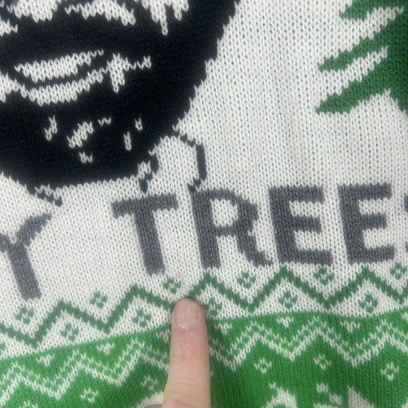 Bob Ross Men Green & White "Happy Trees" Holiday Fair Isle Sweater Size L Large - Picture 3 of 9